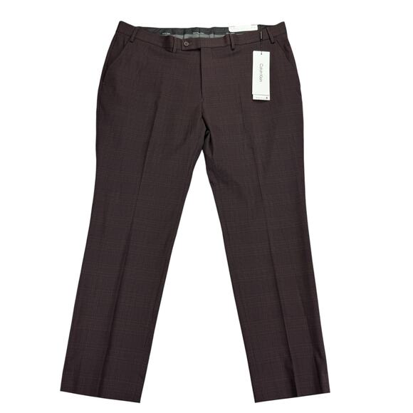 Calvin Klein Mens X Jace Slim Fit Stretch Plaid Dress Pants Wine Red 42x30 - Picture 1 of 4